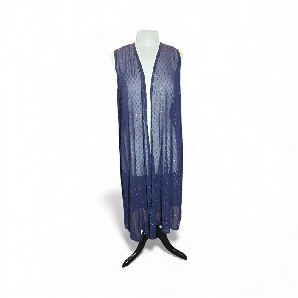LuLaRoe Navy Sheer Duster with Multicolor Dots